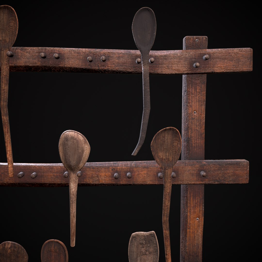 Worn Wooden Spoons Rack 3D Model - TurboSquid 2089176