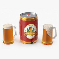 Beer Keg and Mugs Set Mockup