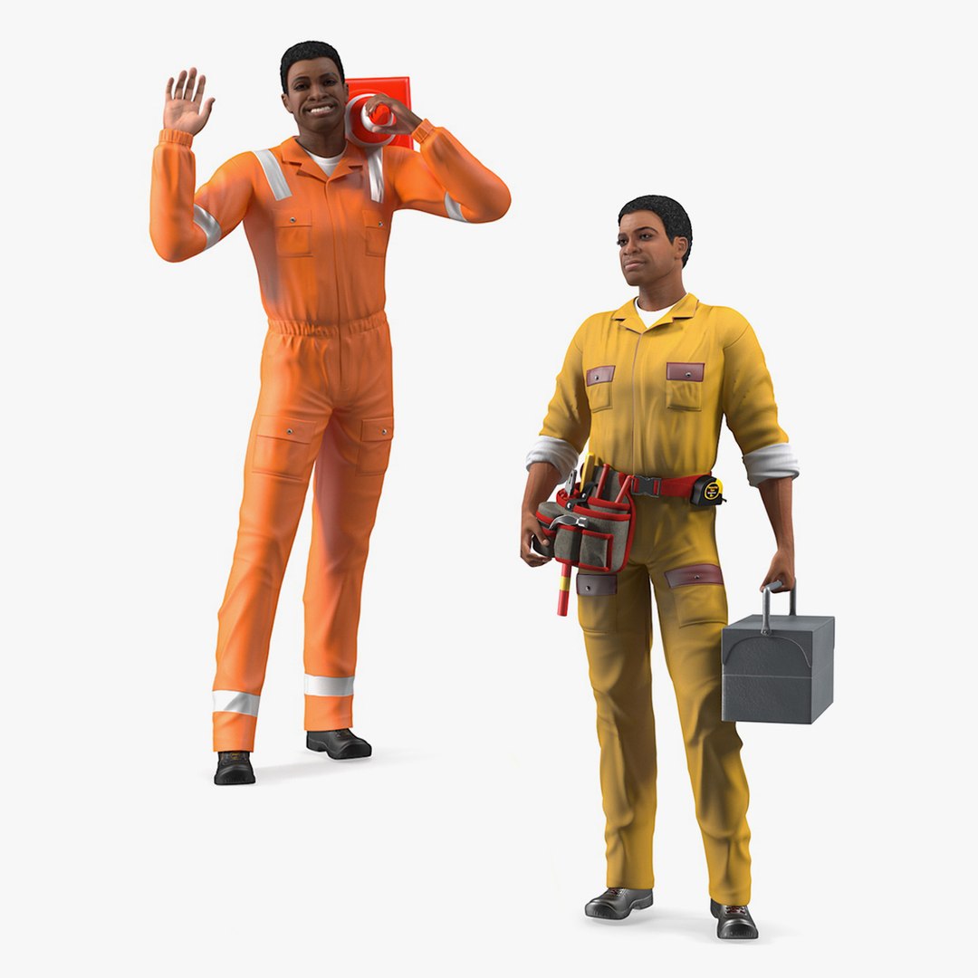 Light Skin Black Workers Rigged Collection 3D model preview