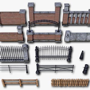 Fences Pillars Hitching Posts Gates part 1 - 107 low-poly PBR objects