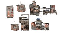 Modular Favela and Slum Urban Kit Game Ready Mid Poly Environment Buildings Pack