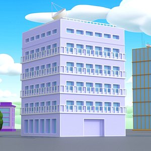 Low Poly Television Studio Building Purple