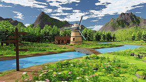 Countryside Mill Near River 3D model