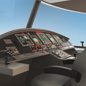 Pilot Control Cabin with Dual Seats Gray model