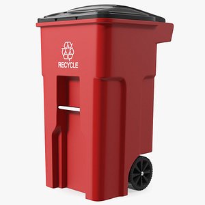 Red Plastic Wheeled Kitchen Trash Can 3D model