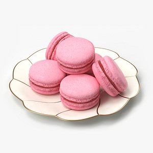 Cherry Macarons on Porcelain Saucer
