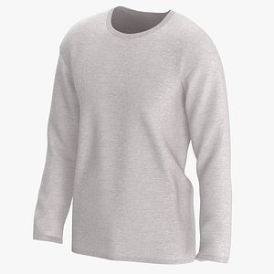 Long Sleeve Worn Male Crew Neck Pose 01 White Blank and Branded Heather 3D
