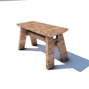 Japanese Wooden Bench 3D model