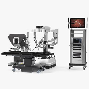 Full Da Vinci Surgical System Rigged with Operating Table 3D model