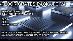Floor Grates Pack JFG V4 - 50 Floor Grates - Source Files - FBX BLEND PBR TEXTURES