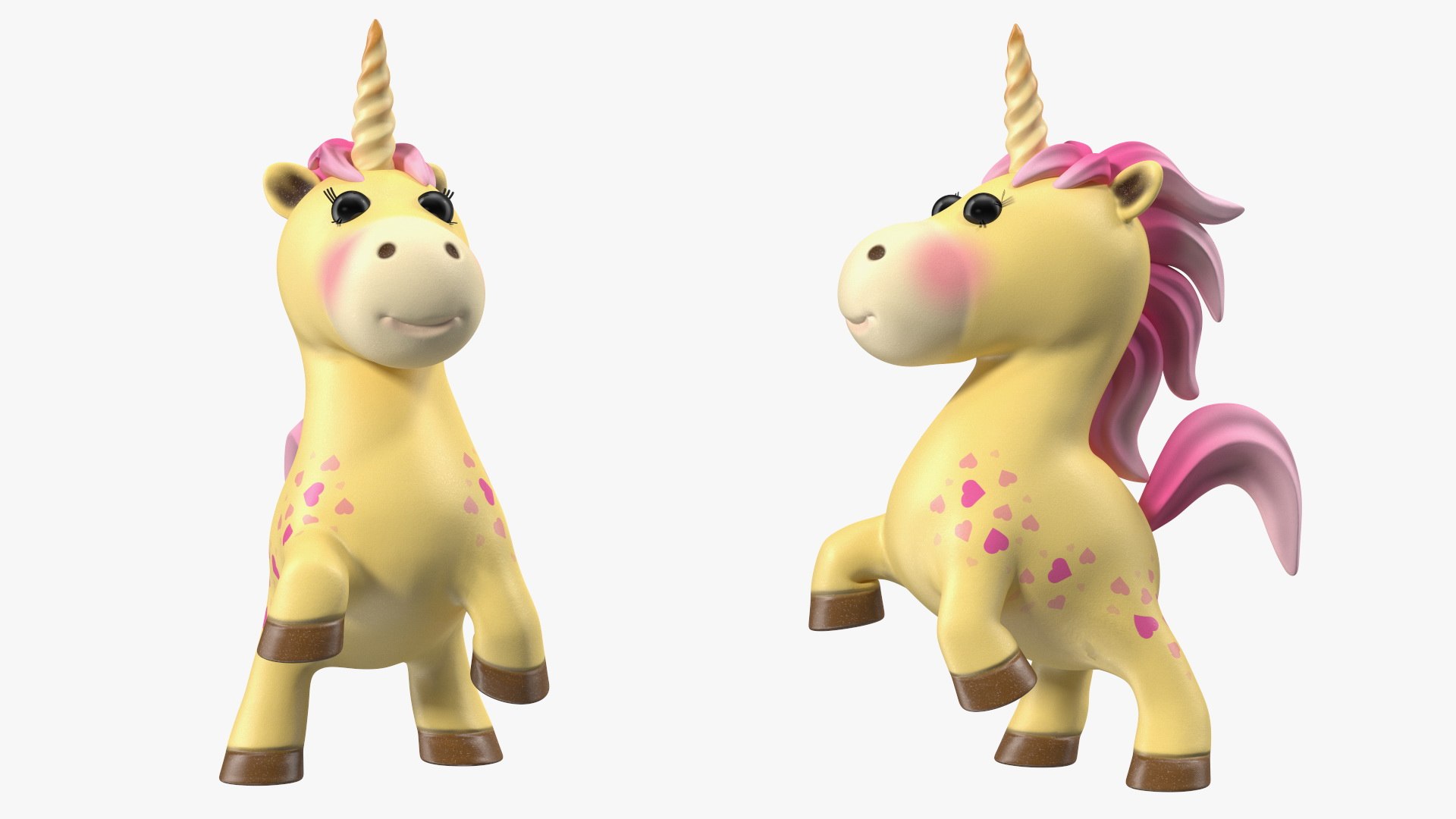 Yellow Cartoon Unicorn Jumping Pose 3D model preview