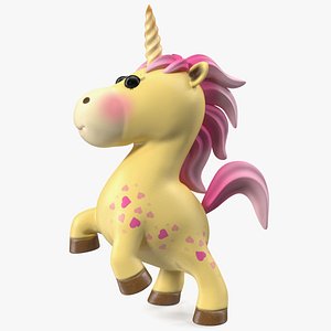Yellow Cartoon Unicorn Jumping Pose 3D model
