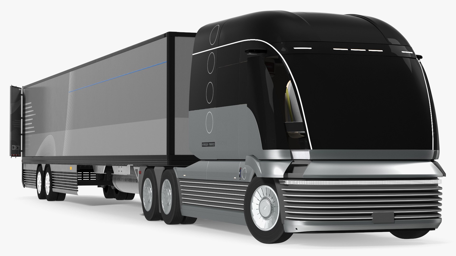 Futuristic Semi Truck with Trailer Rigged for Cinema 4D 3D model preview