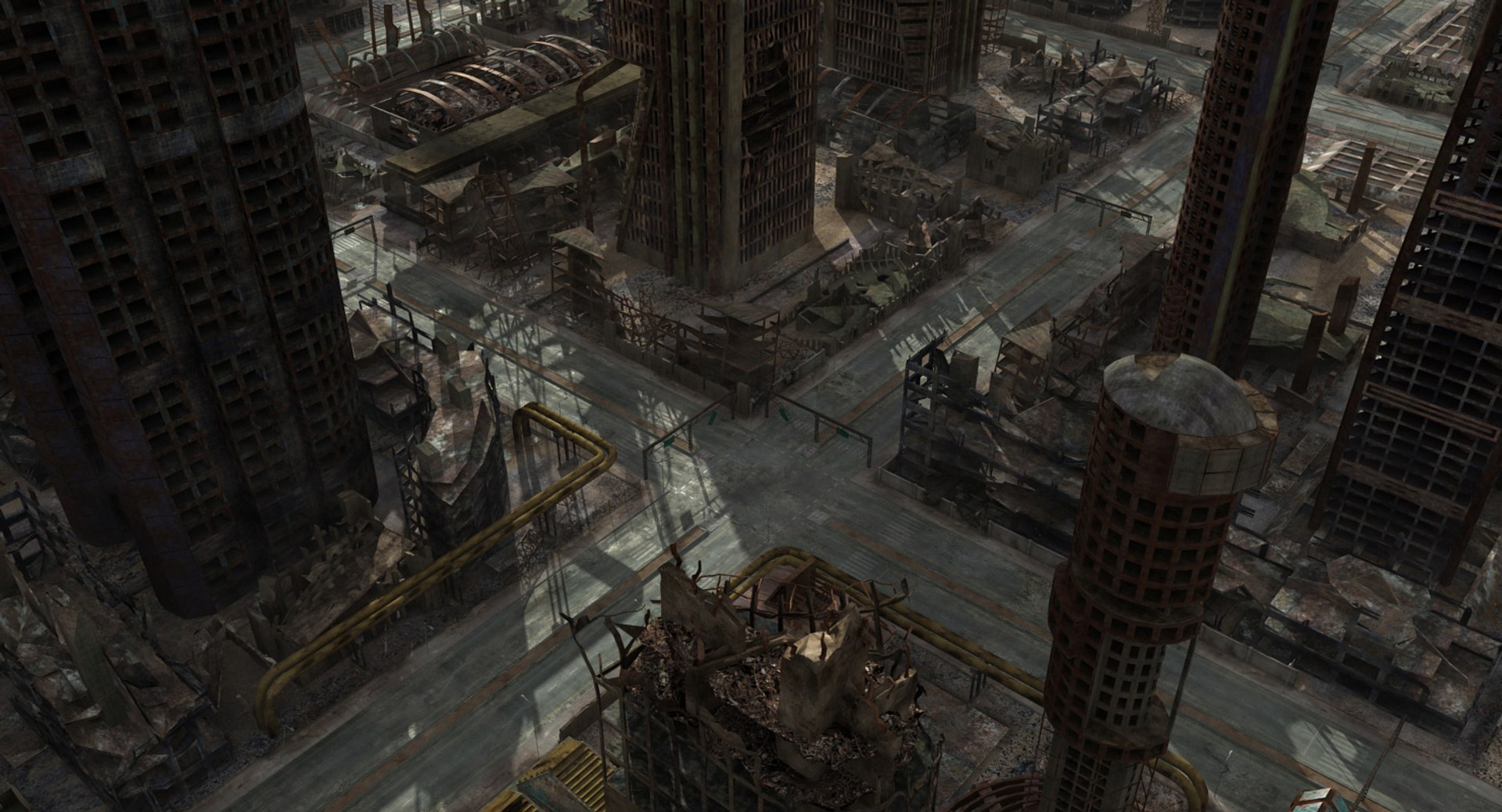 Ruined City Post Apocaliptic 3d Model