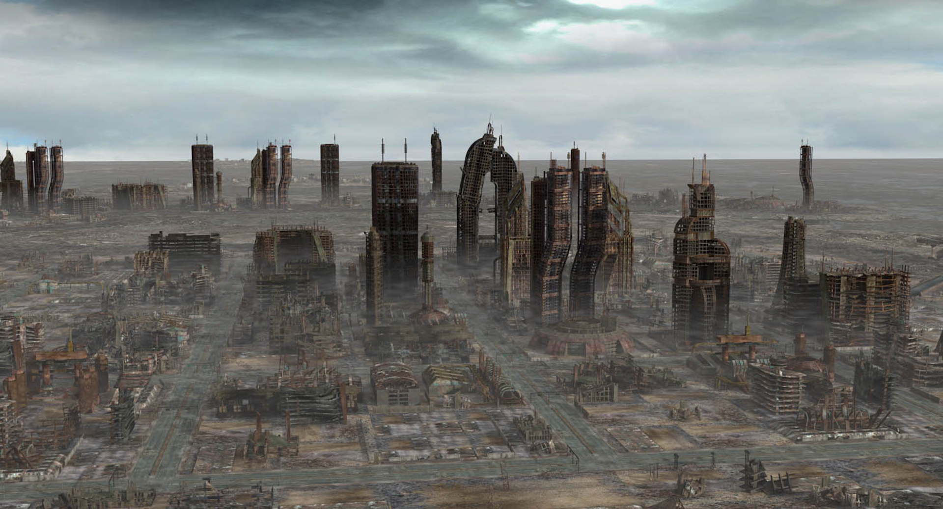 ruined futuristic city