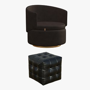 Realistic Leather Sofa Chair With Pouf 3D