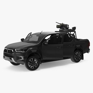 Combat Pickup Truck with Mounted Heavy Gun Rigged for Maya