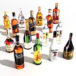 15 bottles alcohols 3d model