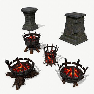 Medieval Braziers Lights 3D model