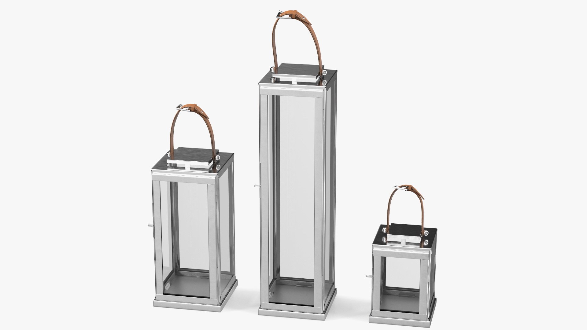 Candle Lantern with Leather Handle Set 3D model preview