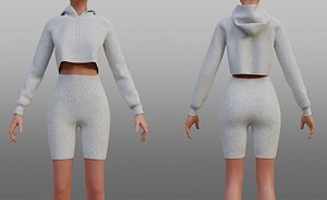 Biker shorts and cropped hoodie set 2 piece outfit