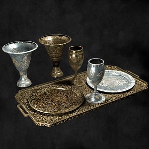 Metal Glasses and Plates Set