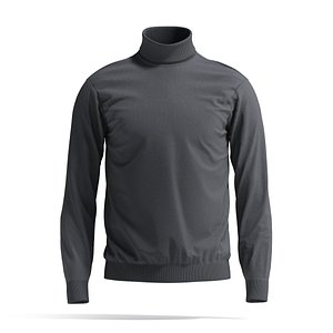 3D Black Turtleneck Sweater - long neck knitted mens pullover