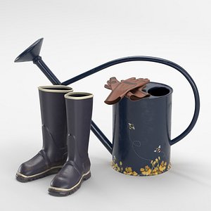 Watering can and garden boot
