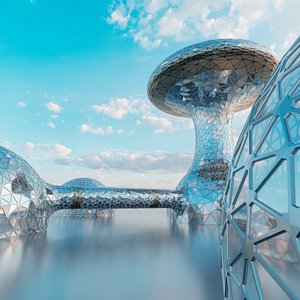 3D Sci Fi future Mars Base Glass City