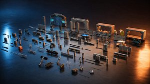 Sci Fi Modular Kit Bash Pack Vol 1 60 Assets 3D model