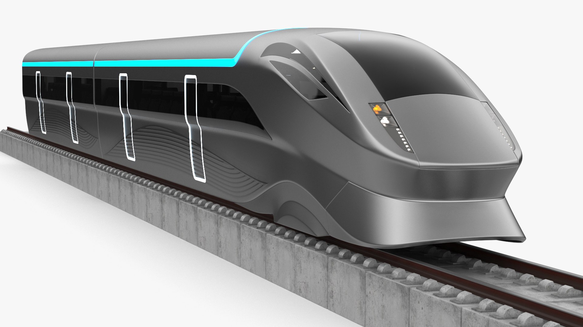 Modern High Speed Train on the Tracks 3D model preview