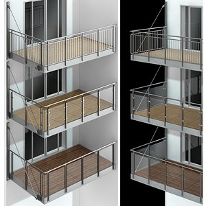 3D Metal balcony 3 types of console balconies model
