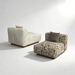 French Style Fabric Lounge Chair Accent Sofa 3D model