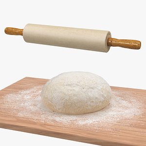 Dough on Wooden Board and Rolling Pin 3D Models Collection