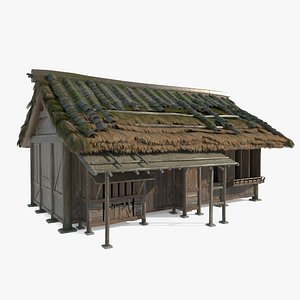 3D Ancient Asian Thatched Houses model
