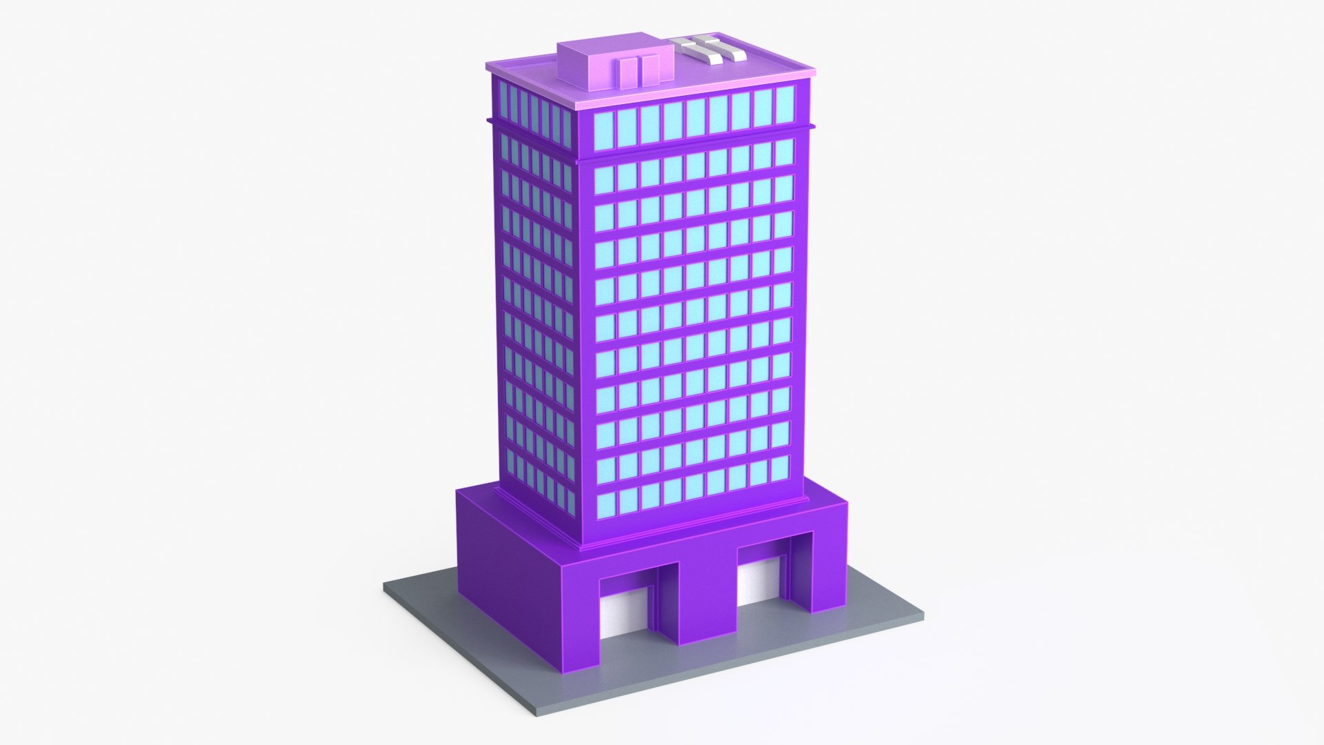 Tall Apartment Building Stylized Purple 3D model preview