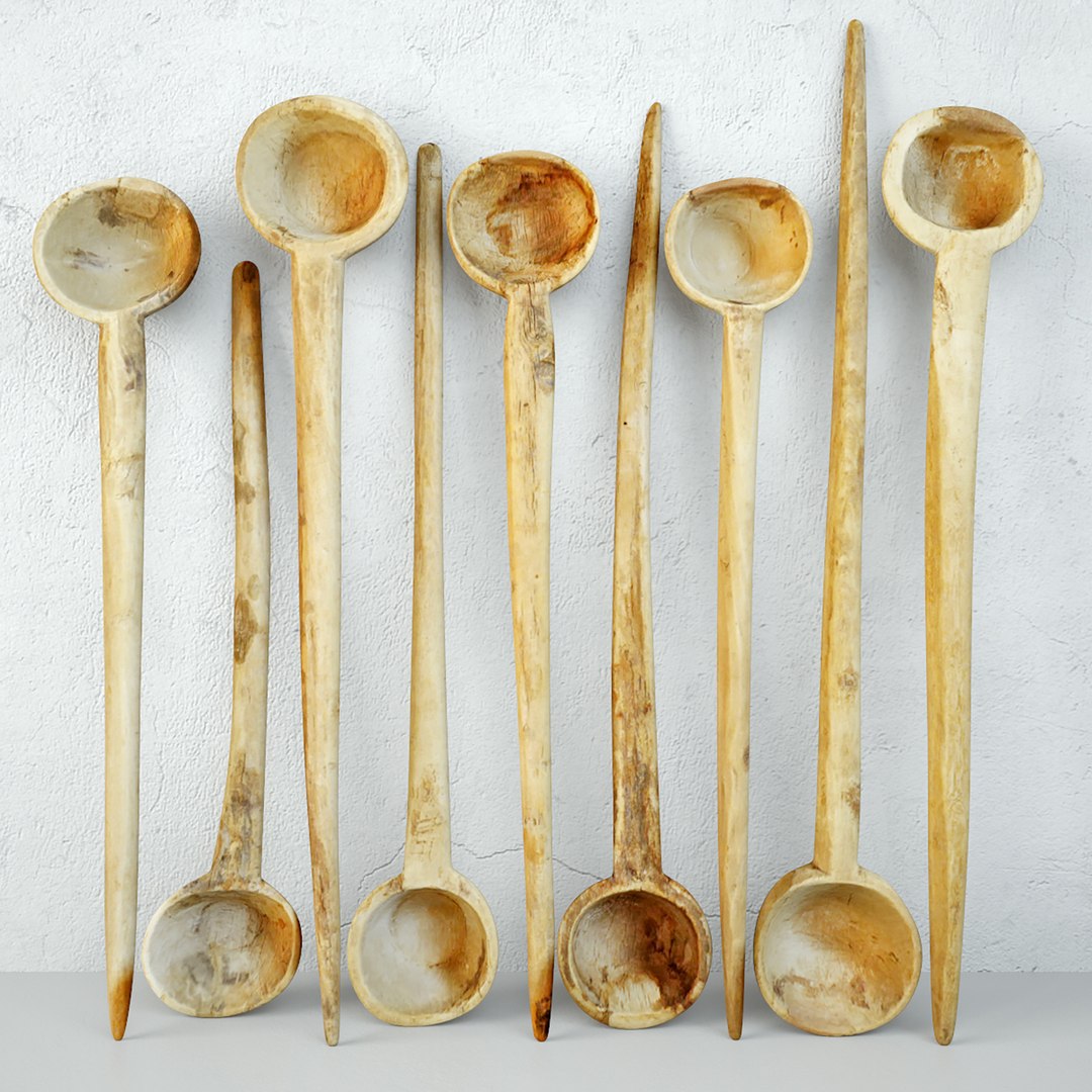 3D Old Bleached Wood Indian Spoons - TurboSquid 2130111