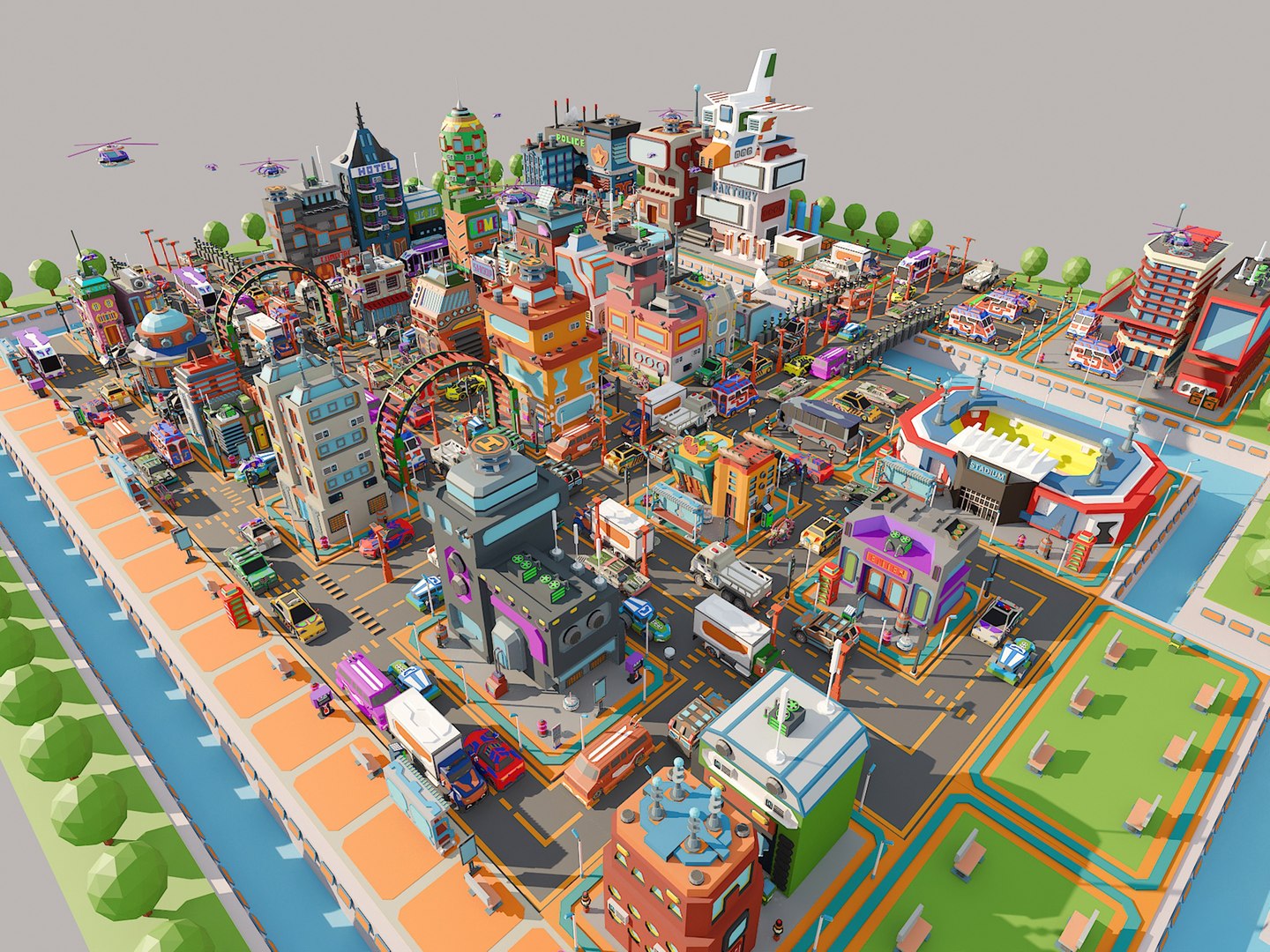Low Poly Cartoon Science Fiction City 3D - TurboSquid 2325486