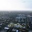 Vues aériennes et au sol du complexe de parc public de la ville moderne