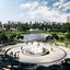 Vues aériennes et au sol du complexe de parc public de la ville moderne
