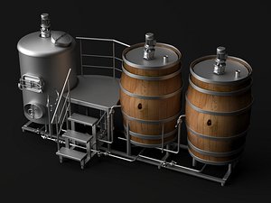 3D model Microbrewery System Beer Fermentation Tank Wooden Barrel PBR