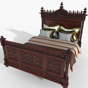Decorated Victorian bed with linens