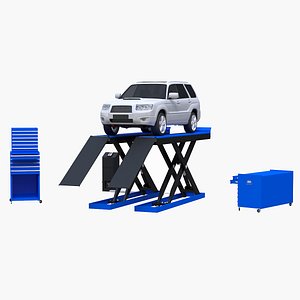 scissor automotive lift car scene 3D model