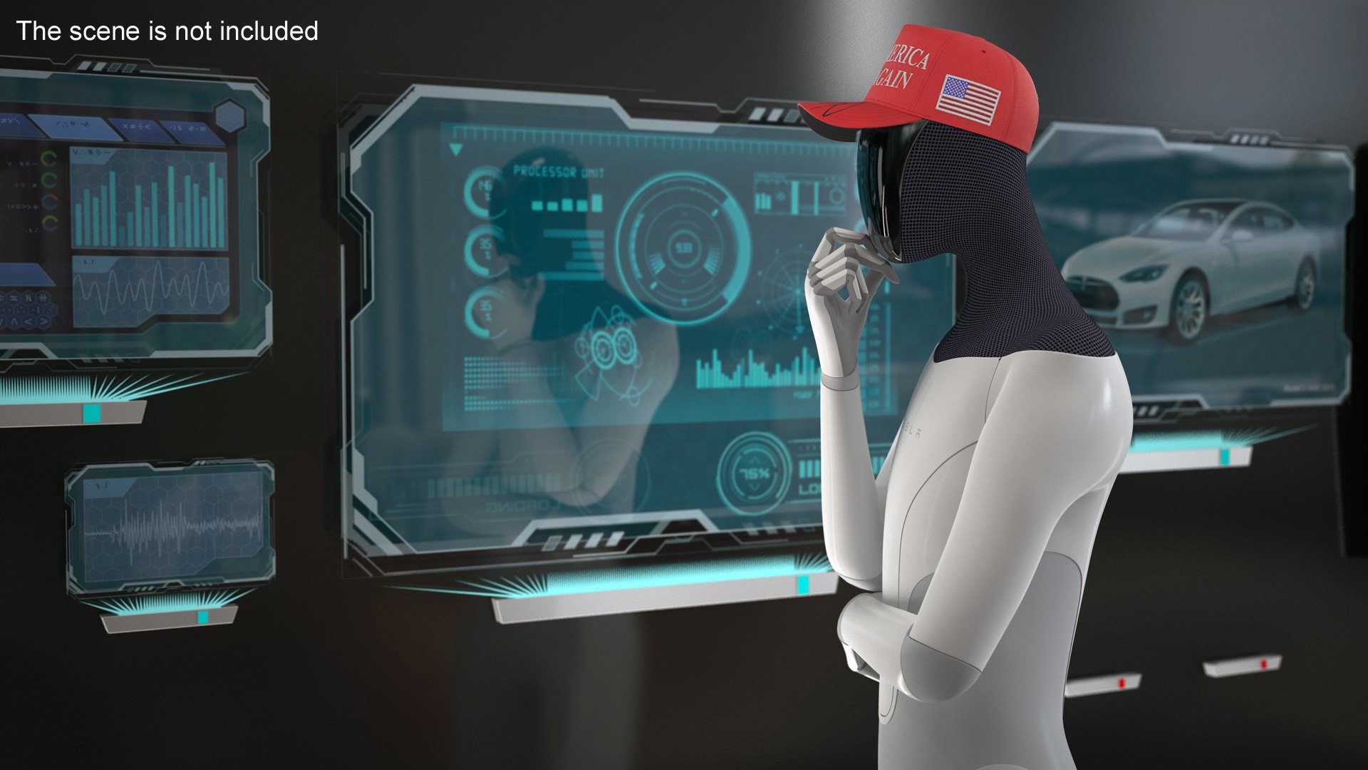 3D Tesla Bot In Trump Cap Rigged For Maya - TurboSquid 2341221