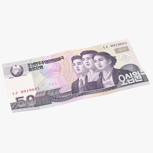 North Korea 50 Won Banknote 3D model