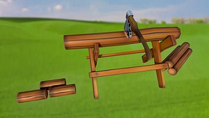 3D Stylized holder for chopping tree logs with an ax PBR game ready Low-poly 3D model