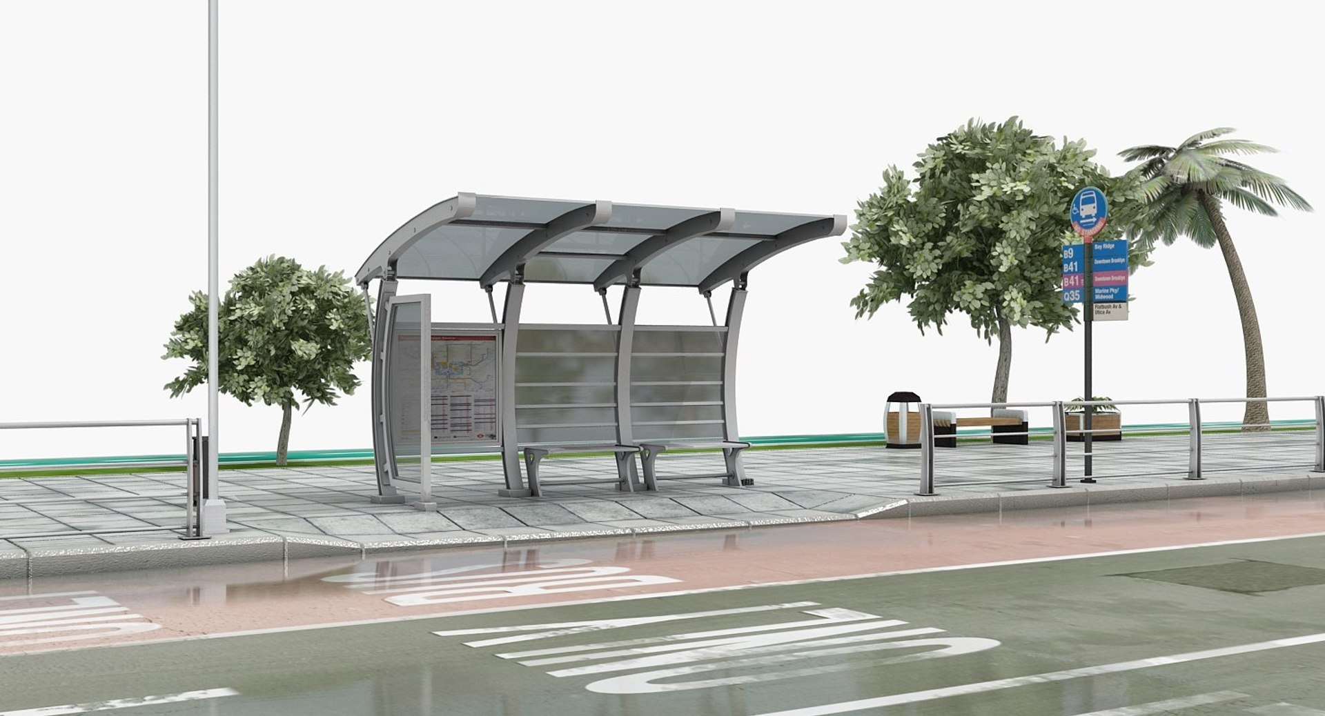 3D Bus Stop Road - TurboSquid 1345727