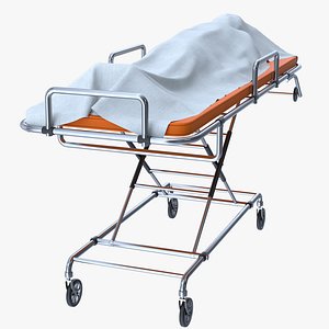 Morgue Gurney with Man Corpse and Tray