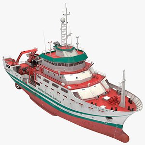 Oceanographic Research Vessel with Equipment 3D
