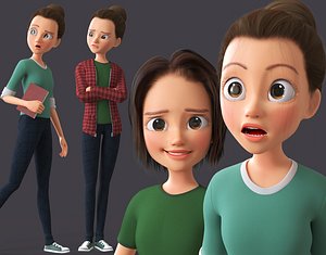 Cartoon Teen Girl - College Student 3D model